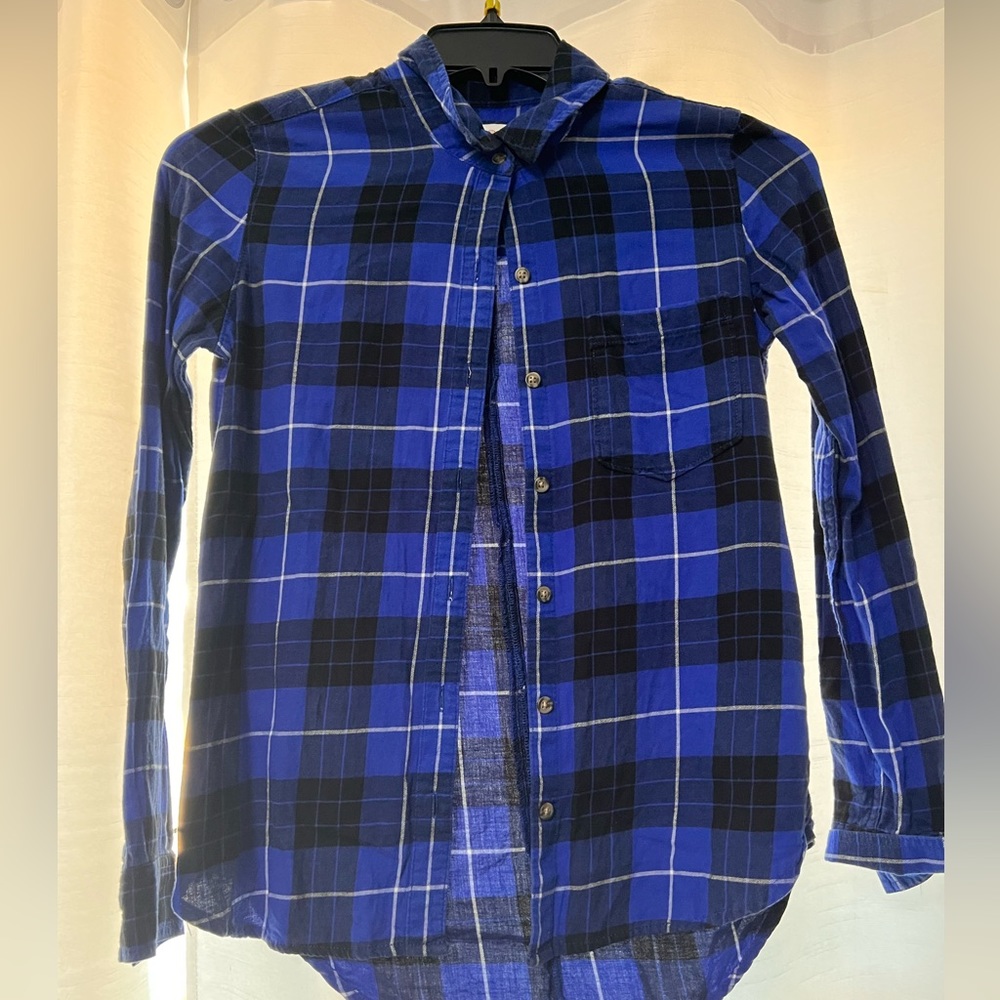 SO dark blue plaid flannel shirt size XS